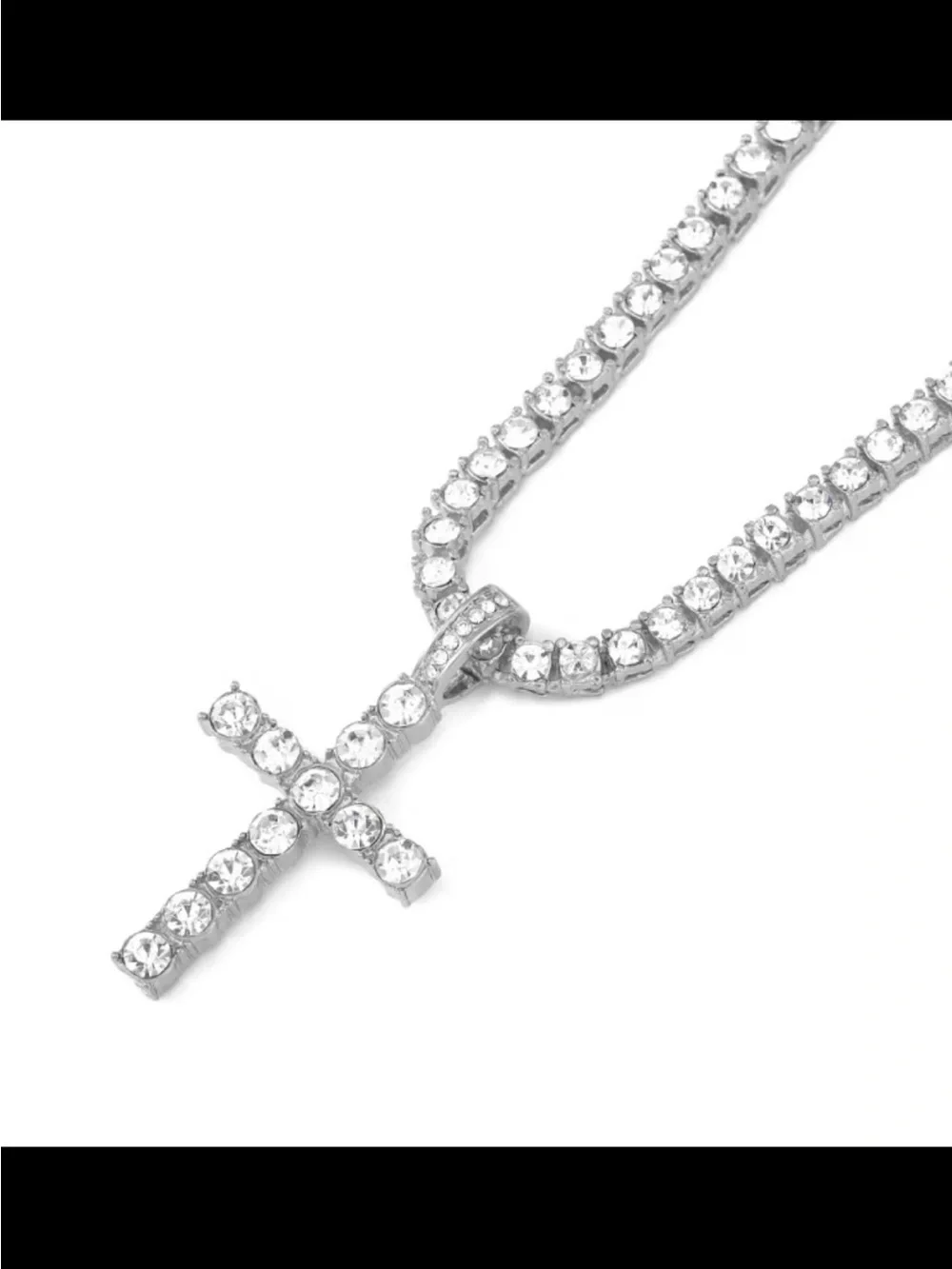 24 inches shiny Crystal Tennis Necklace with Cross Pendant chain 4mm white stone